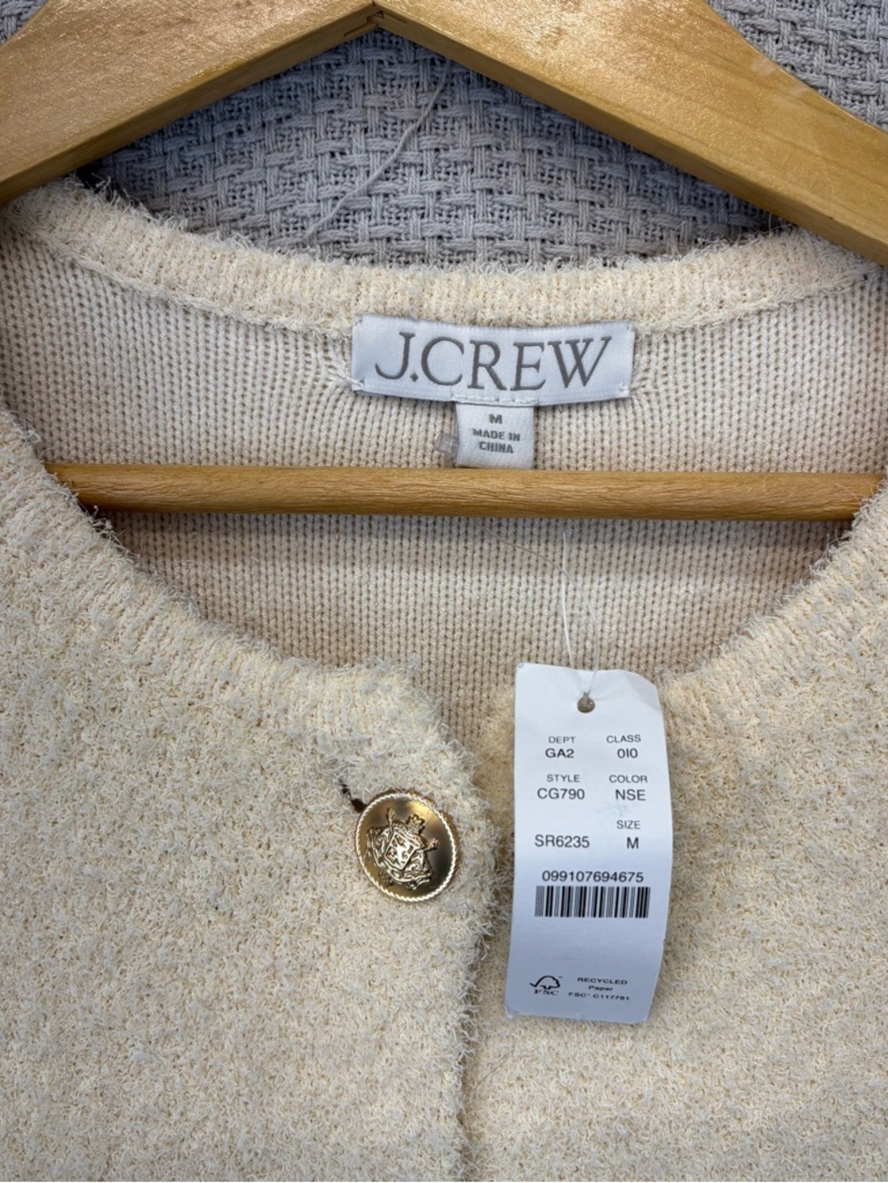 NWT J.Crew Sz Med Emilie Sweater Lady Jacket in Cream Cotton Blend Boucle Classy - Picture 3 of 8